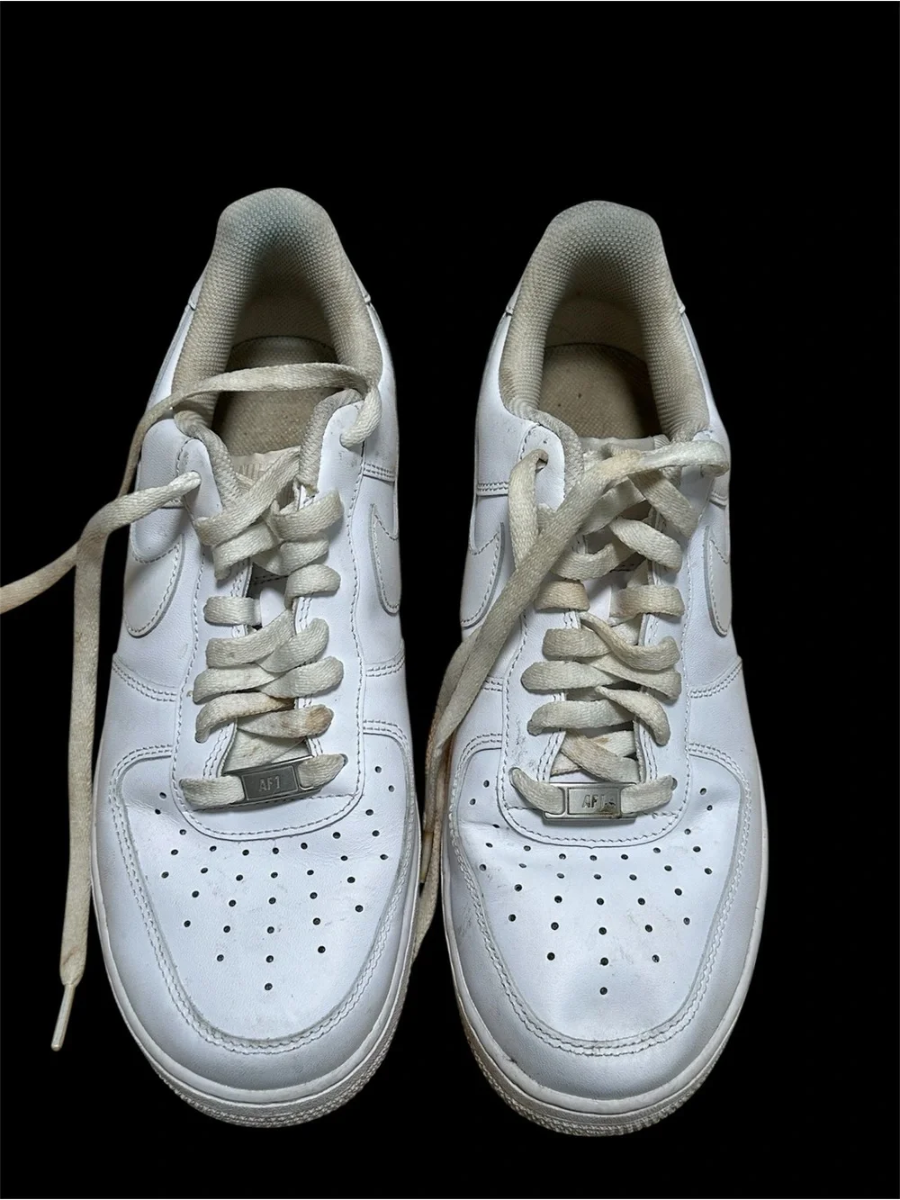 Men’s Nike Air Force AF1 Size 9.5 Swoosh Leather Shoe Sneaker Triple White Low